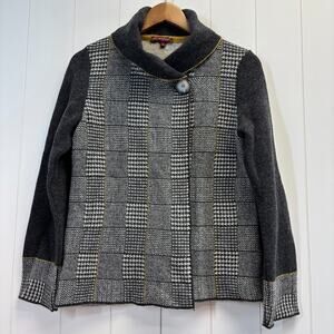 Betty Betty Womens‎ Dark Academia Houndstooth Wool Blend Cardigan Size S Italy